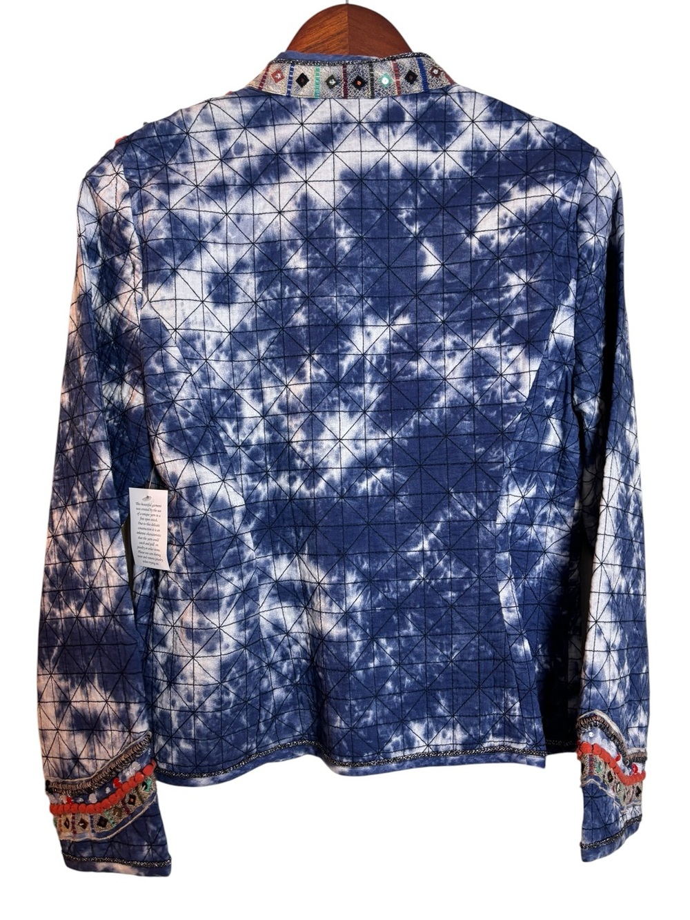 NEW Chico's Artisan Embellished Blue Tie Dye Quilted Jacket Small 4 Artsy Boho - Picture 3 of 16
